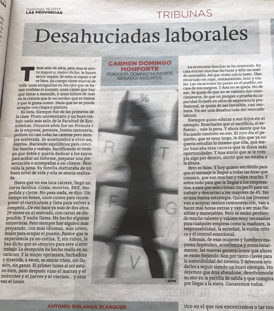 Artículo de Carmen Domingo Monforte publicado en Las Provincias